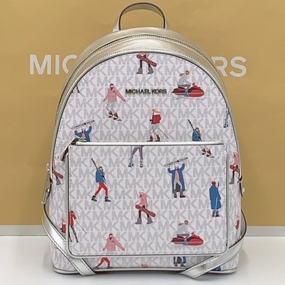 Michael Kors Jet Set Girls Adina Medium Backpack Bright White Silver Multi - Picture 7 of 16